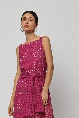 Robe midi en broderie anglaise - Fuchsia