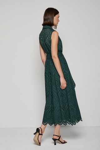 Robe chemise en broderie anglaise - Vert foncé