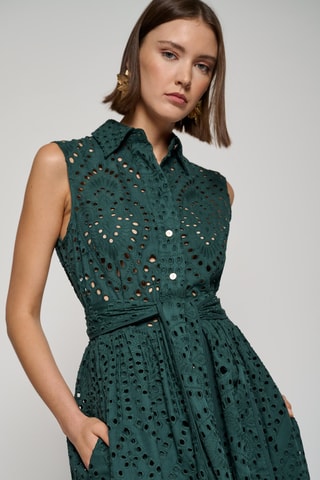 Robe chemise en broderie anglaise - Vert foncé