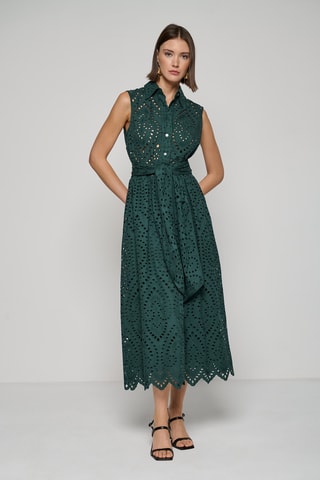 Robe chemise en broderie anglaise - Vert foncé