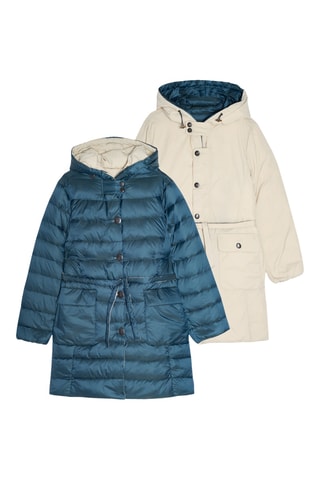 Doudoune réversible à capuche - Beige et bleu canard