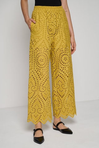 Pantalon palazzo en broderie anglaise - Moutarde