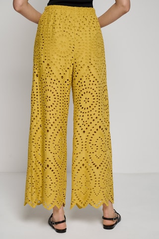 Pantalon palazzo en broderie anglaise - Moutarde