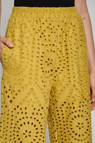 Pantalon palazzo en broderie anglaise - Moutarde