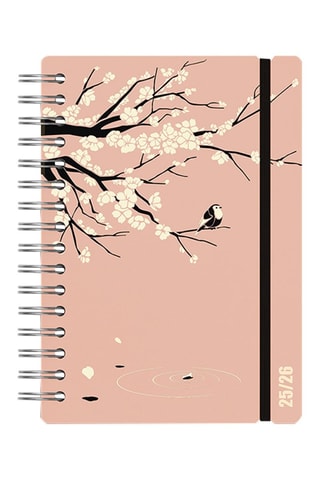 Agenda scolaire 2025-2026 à spirale Sakura Studio - Rose poudré - 21,5 x 16,4 x 14 cm