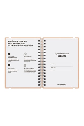 Agenda scolaire 2025-2026 à spirale Sakura Studio - Rose poudré - 21,5 x 16,4 x 14 cm