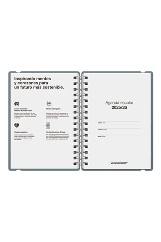 Agenda scolaire 2025-2026 à spirale Sakura Studio - Kaki - 21,5 x 16,4 x 14 cm