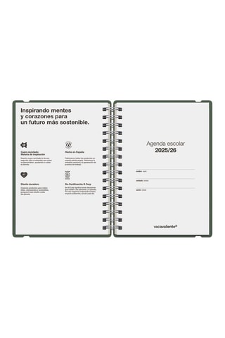 Agenda scolaire 2025-2026 à spirale Colors Studio - Vert foncé - 21,5 x 16,4 x 14 cm