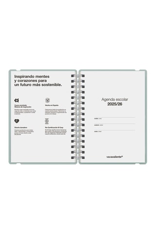 Agenda scolaire 2025-2026 à spirale Colors Studio - Vert d’eau - 21,5 x 16,4 x 14 cm