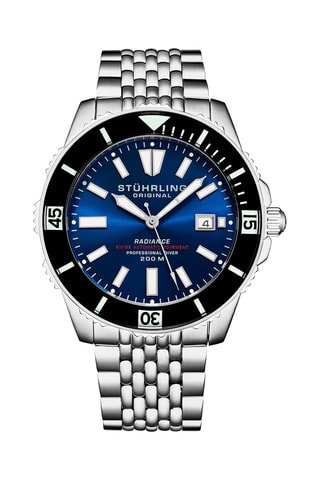 Reloj de inmersión automático de acero Stührling - Plateado y negro