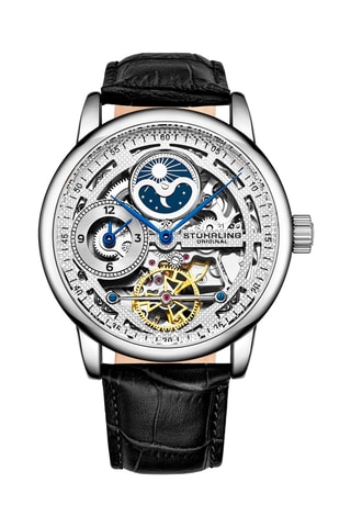 Reloj automático de piel - Negro y plateado