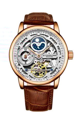 Reloj automático de piel - Marrón y rosa dorado