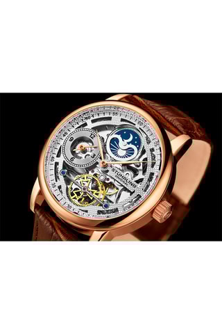 Reloj automático de piel - Marrón y rosa dorado