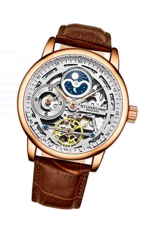 Reloj automático de piel - Marrón y rosa dorado