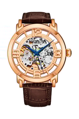Reloj automático de piel Legacy Marrón y rosa dorado