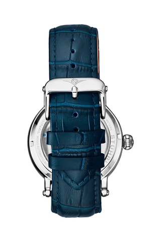 Reloj automático de piel Legacy - Función GMT - Azul y plateado