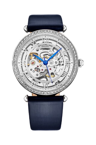 Reloj automático de piel - Azul marino y plateado 