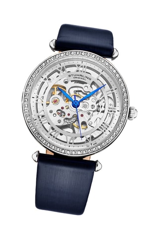 Reloj automático de piel - Azul marino y plateado 