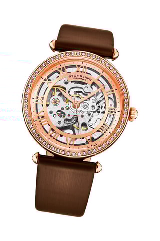 Reloj automático de piel y bañado en oro fino rosa 