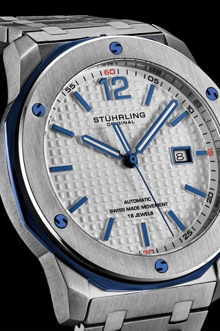 Reloj automático de acero Fortitude - Plateado y azul