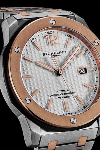 Reloj automático de acero Fortitude - Plateado y rosa dorado