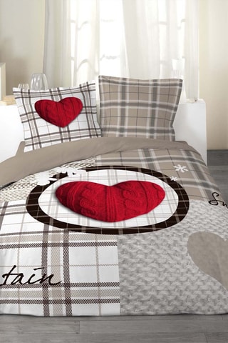 Parure de couette en coton 42 fils/cm² Dessin Place Love Mountain - Beige et rouge