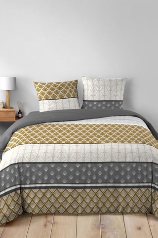 Parure de couette Stria - 52 fils/cm² - Ocre et blanc