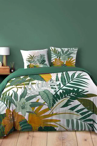 Parure de couette Florida en coton 42 fils/cm² - Blanc et marron