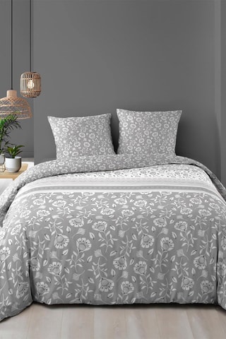 Parure de couette Flavie en coton 105 fils/cm² - Blanc et gris