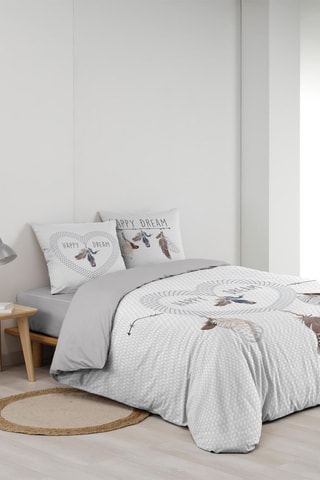 Parure de couette Happy Dream en coton 42 fils/cm² - Blanc et gris