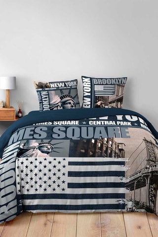 Parure de couette Brooklyn - Bleu et blanc