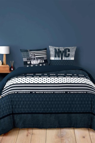 Parure de couette en coton 42 fils/cm² States - Bleu et blanc