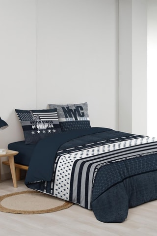 Parure de couette en coton 42 fils/cm² States - Bleu et blanc