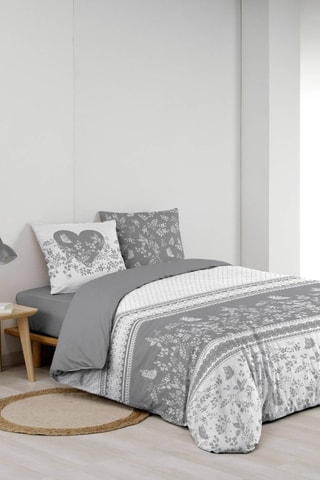 Parure de couette en coton Annie - Gris et blanc