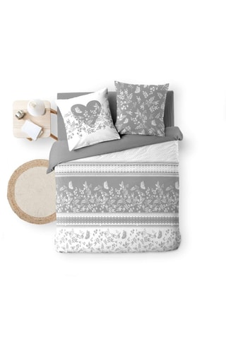 Parure de couette en coton Annie - Gris et blanc