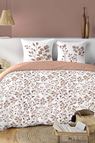 Parure de couette  en coton - 57 fils/cm² - Blanc et chocolat