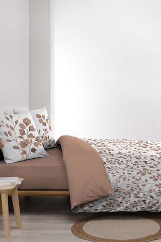 Parure de couette  en coton - 57 fils/cm² - Blanc et chocolat