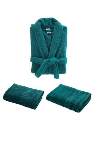Peignoir + Drap de douche + Serviette de toilette Tendresse - Emeraude - 70 x 130 / 50 x 90 cm