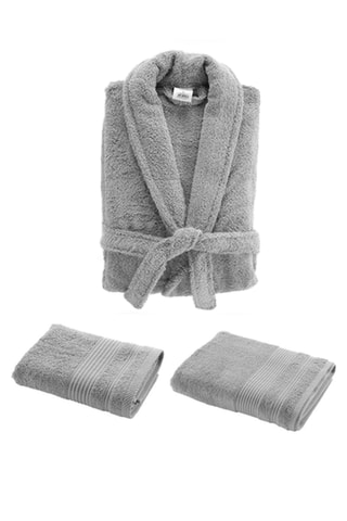 Peignoir + Drap de douche + Serviette de toilette Tendresse - Gris - 70 x 130 / 50 x 90 cm
