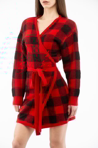 Robe portefeuille en laine et cachemire - Rouge et noir