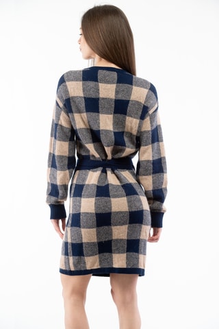 Robe portefeuille en laine et cachemire - Bleu et beige