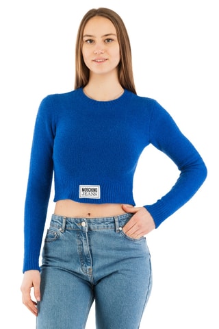 Pull court en laine et cachemire - Bleu
