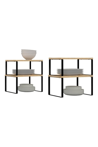 4 étagères de rangement encastrables pour placards - Noir et imitation bois