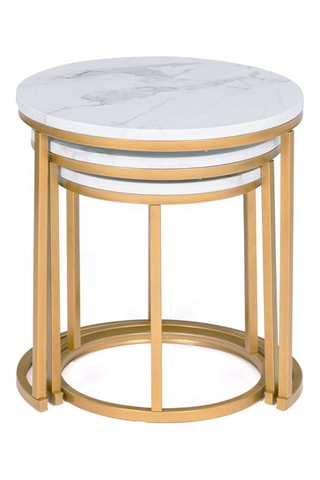 3 tables basses gigognes rondes Glam - Effet marbre et doré