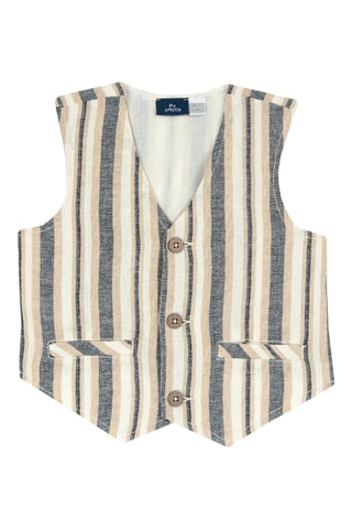 Linnen Gilet - Beige en Marineblauw