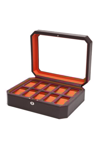 Cofanetto per 10 orologi in pelle Windsor - Marrone scuro e arancione