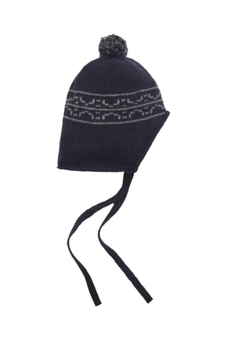 Bonnet jacquard pompon - Bleu marine