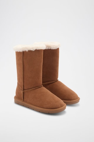 Bottes cuir doublées fausse fourrure - Marron et blanc