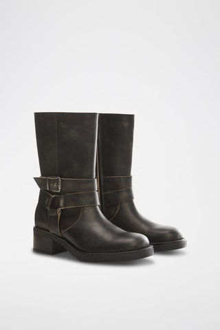 Bottes cuir boucle - Vert foncé