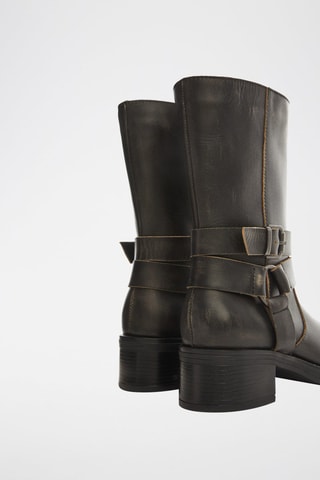 Bottes cuir boucle - Vert foncé